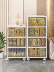 3 Layers Plastic Storage Box Organizer, Stackable Storage Box, Covered Storage Box, Storage Container Organizer For Kitchen, Bedroom, Living Room, Study, Office, Foldable Storage Box, Space Saving, Practical Storage Cabinet - White - View 8