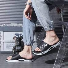 Fashion Men's Sports Slippers - Athletic Sandals With Non-Slip Soles -  Men's Letter Design Slippers - Ideal Choice For Spring/Summer Beaches - 黑色 - 查看 3