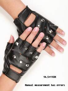 1 Pair Leather Fingerless Casual Sports Style Gloves, Fashion Street Dance For Men