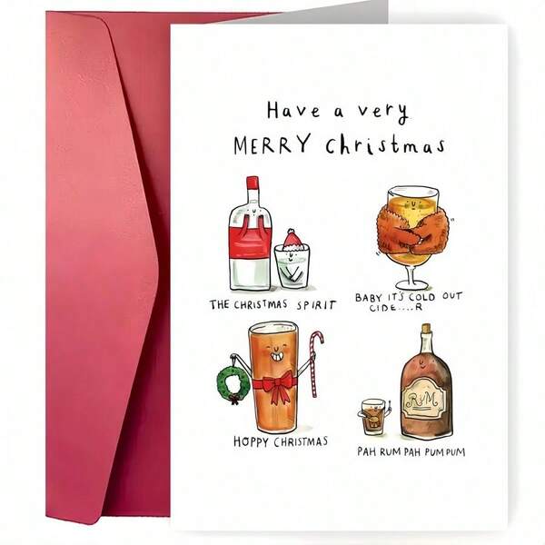 Una divertente cartolina di Natale che augura una deliziosa stagione delle feste, adatta per Natale, Vigilia di Natale, celebrazioni festive, cartoline di Babbo Natale e come regalo di Natale per famiglia, amici e colleghi, completa di busta.