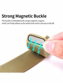 Compatible With Apple Watch Band And Case: Stylish, Soft, Breathable, And Adjustable. Features A Circular Braided Stainless Steel Magnetic Band And A Drop-Resistant, Scratch-Resistant Soft TPU Case. Compatible With Apple Watch Series Ultra/11/10/9/8/7/6/5/4/SE, As Well As 40/41/42/44/45/46/49mm Bands And Cases. Milanese-Style Band And 360-Degree Case For All-Around Protection. - Gold Strap + TPU Case - View 6