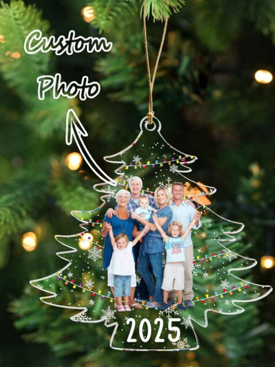 1pc Personalized Acrylic Christmas Theme Photo Ornament, Includes Custom 3D Christmas Tree Ornament, Suitable For Home Decor, Room Decor, Theme Party Decor, Christmas Decor; Also Can Be Used As Acrylic Keychain, Cute Car Accessory, Great Gift For Christmas, Christmas Hat, Christmas Clown, Winter, Holiday, Festival Themes - Christmas Tree Ornaments - View 1