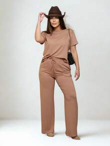 Women's Comfort Casual Sweatshirt Set - 米色 - 查看 1