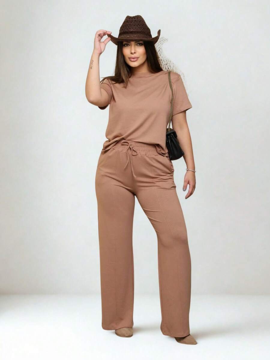 Women's Comfort Casual Sweatshirt Set - 米色 - 查看 1