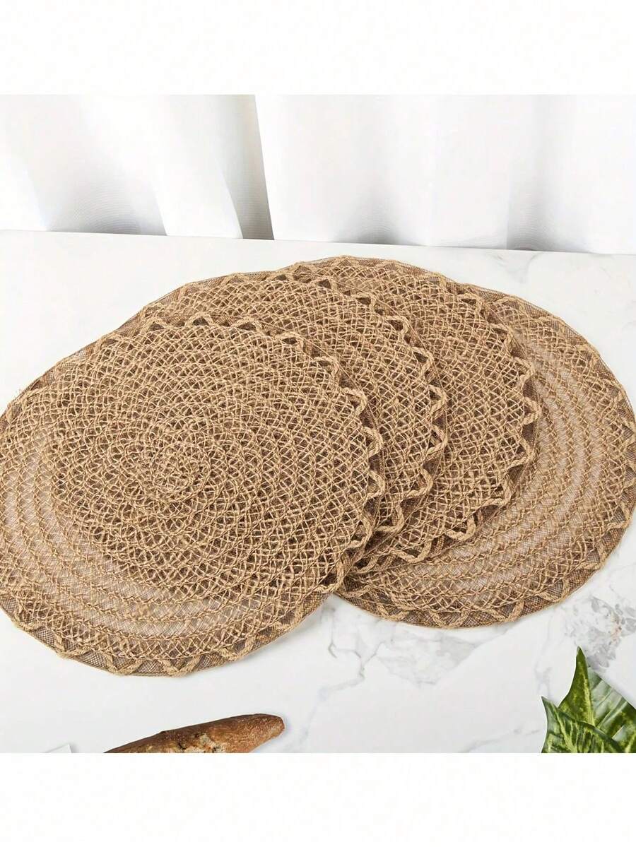 Linen Woven Placemats Kitchen Decorative Round Table Mats For Holiday Parties, Birthday Parties, Rustic Outdoor Table Decorative Mats Bohemian Style Placemats Suitable For All Seasons 1/4/6/12 Pieces (Outer Edge Pattern)