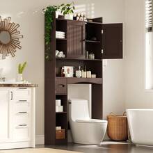 Asofer 66'' Large Capacity Over The Toilet Storage Cabinet, Bathroom Storage Organizer With Tissue Holder And Racks, Adjustable Shelf, Anti-Tipping Device, For Bathroom,Laundry - 棕色 - 查看 1