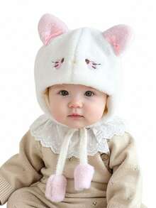 1pc Toddler Plush Ear Ion Hat, Cute Bear/Cat/Rabbit Shape Plush Warm Cap, Baby Boys Girls Autumn Winter Daily Warm Hat