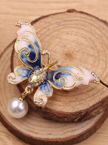 1 pieza Nuevo broche de mariposa de moda, colgador de ropa, colgante de aleación con cristal, accesorio de decoración de insecto