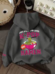 Tween Girl Graphic Print Thermal Lined Sweatshirt, Warm & Comfortable For Autumn/Winter - Dark Grey - View 7