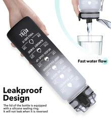 Motivational Water Bottle With Time Marker And Fruit Strainer, Leak-Proof, With Carrying Strap, Perfect For Fitness, Gym And Sports - 灰黑 - 查看 4