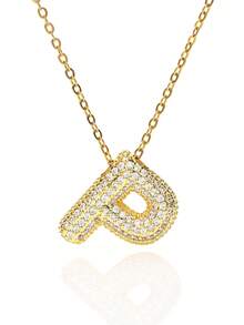 1pc Fashionable Luxurious Copper Inlaid Zirconia Letter A-Z Pendant Necklace, Jewelry Necklace For Women, Suitable For Daily Wear And Party/Holiday Style, Valentine's Day Couple Gift