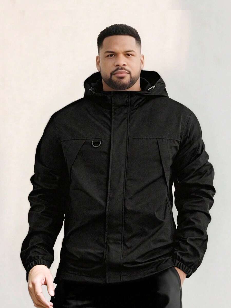 New Men's Plus Size Outdoor Casual Hooded Jacket, Spring/Autumn - Black - View 1