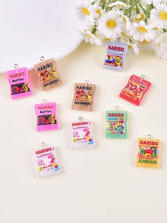 10pcs Mixed Fake Candy Snack Resin Pendant Earrings Necklace Accessories