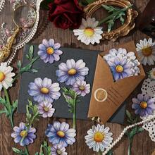 8张/包 金箔花朵主题贴纸，创意美学贴纸，DIY装饰剪贴簿工艺材料，节日礼物，个性化剪贴簿学习用品文具 - 黃色 - 查看 5