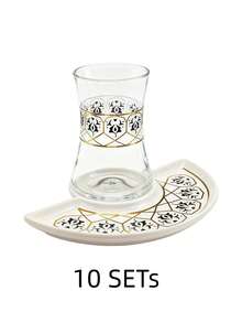 奢华咖啡杯套装 - 镀金郁金香玻璃杯和陶瓷碟，黑色茶杯，浪漫下午茶套装，适合茶会、礼品、乔迁之喜、婚礼，2 件套 - 彩色 - 查看 15