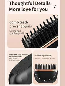 1pc Portable Wireless Hair Straightening Comb - USB Charging Travel Essential, 3-Speed Temperature Control, Copper Hot Plate For Smooth Styling, Women's Portable Hair Salon | Fashionable Modern Design | Mini Hair Straightening Machine