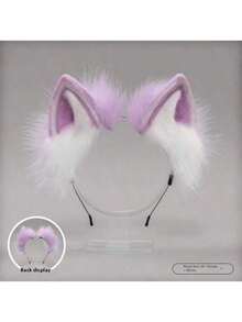Japanese Lolita Cat Ear/Fox Fur Fluffy Hair Clip, Handmade Faux Animal Ear Headband (The Product Image Shows The Arranged Style, Which Is The Same As The Actual Item) - 黑色 - 查看 15