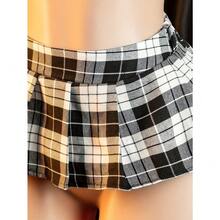 Sexy Deep V Bra And Skirt Set, Women's Underwear Plaid Uniform Combination, Suitable For Role Playing And Parties - 黑與白 - 查看 5