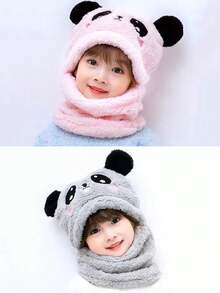 3/1 件帽子手套套装，防风防寒加厚保暖熊猫形毛绒帽子和针织手套。 - 彩色 - 查看 29