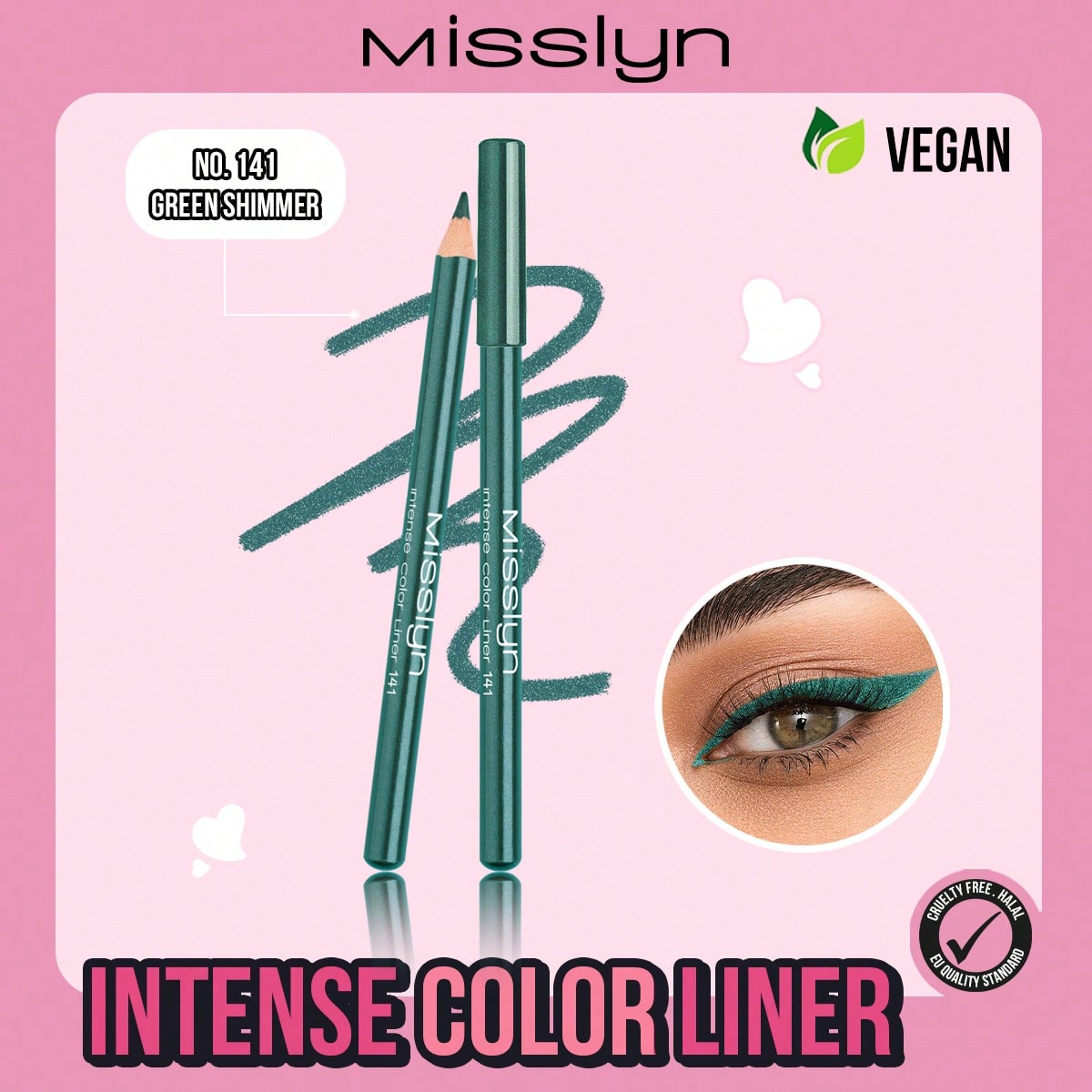 Shein 141 Green Shimmer Misslyn 1Pc Richly Pigmented Eyeliner Pencil, Creamy Texture Sharpenable Ultra-Pigmented, Easy To Blend Smooth Long-Lasting, Smudge-Proof Vegan Cruelty-Free, Summer Winter Y2k Fashion Style, Eye Makeup, Birthday Valentine's Day Gif