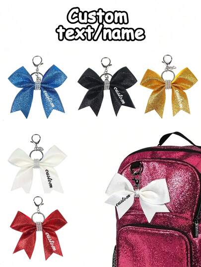 1pc Customized Name Bow Keychain, Custom Name, Personalized, Colorful Cheerleader Bow Keychain, Customized Keys Pendant For Backpacks And Keys, Apparel Accessories, Gift For Christmas Friends Family, For Her, Boyfriend, Girlfriend, Family, Friends, Grandparents, Children, Her, For Anniversaries, For Birthdays, For Weddings, For Graduation, For Housewarming