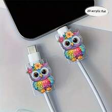 2/4/8pcs Cute Cartoon Owl Pattern Cable Protector, Fashionable Saver, Acrylic Material, Protect Charging Head, Earphone, Phone Cables From Breaking, Extend Data Cable Lifespan, Compatible With Android Type-C/Apple 20W Fast Charging Cable - Colorful Owl - View 4