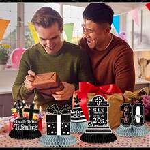 Pack RIP To My 20s Birthday Decorations Death To My 20s Decorations RIP 20s Birthday Black And White Honeycomb Centerpieces Decorations Funeral For My Youth 30th Birthday Table Decorations Decor - 如圖 - 查看 6