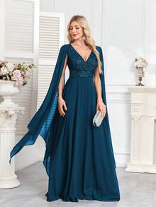 CEILIM Đầm maxi sang trọng đính hoa, hạt cườm và sequin, thắt eo và đuôi cá, kiểu dáng thanh lịch, thích hợp cho tiệc cưới, lễ tốt nghiệp và các dịp trang trọng khác vào mùa xuân. - Màu xanh ngọc - Xem 2