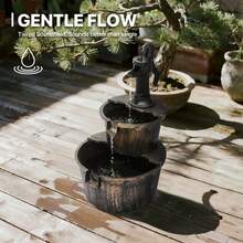 Outdoor Water Fountains, 27" Tall 2-Tier Barrel And Pump Waterfall Fountain And Pump For Outdoor Patio Garden Backyard Decking, 11 L Water - 銅色 - 查看 8