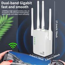 WiFi Extender 1200Mbps WiFi Signal Booster Dual Band 2.4G/5G Outdoor Signal Amplifier With Ethernet Port 360° Full Coverage