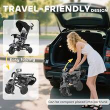 QABA Toddler Tricycle, 6 In 1 Foldable Kids Trike With Adjustable Push Handle, Removable Canopy, Rotatable Seat, Safety Harness, Detachable Guardrail, For 1-5 Years Old, Black - 黑色 - 查看 7