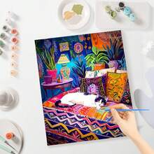 Kit para iniciantes em pintura a óleo digital DIY para adultos, com estampa de gato colorido, tintas acrílicas, decoração para casa, 40x50cm/16x20in, moldura não inclusa. - Multicolorido - Ver 9