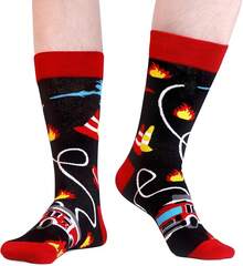 Men's Funny Novelty Crazy Pattern Dress Socks For Gifts - 黑/紅/多色消防-4米 - 查看 6