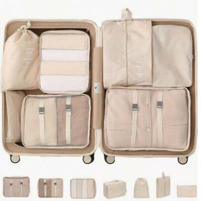 A 7-Piece, Waterproof And Portable Travel Storage Set With Large Capacity For Clothes, Pants, Shoes, Socks, And Luggage. Bohemian Style. The Travel Storage Set - Polyester Luggage Storage Bag Is Suitable For Storing Clothes, Underwear, Shoes, Pants, Socks, Cosmetics, And Travel Essentials.