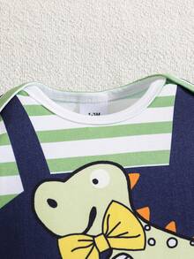 1pc Cute Cartoon Crocodile Print Long Sleeve Footed Jumpsuit For Infant, All Season - Green - View 3