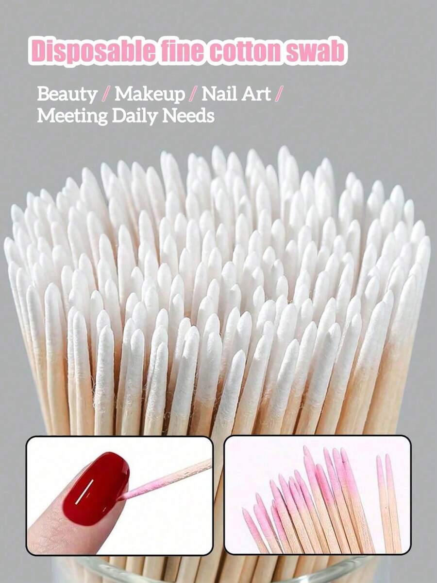 Bag Pointy Embroidery Cotton Swab Makeup And Beauty Disposable Small Cotton Swab Superfine Pointed Mouth Single Head Cotton Swab Eyeliner Eyeliner Disposable Wooden Mini Eye Black Stick Does Not Raise Hair, Eyelash Extension Tool And Glue Remover, Mini Cosmetic Brush