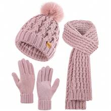 REDESS Women's Cold Weather Beanie Scarf Gloves Set - Thick Knit, Fleece Lined, Touchscreen Compatible, Pom Pom Beanie - RE Adult Pineapple Hat 3-piece Set - View 14