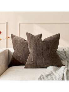 1/2pcs Vintage Striped Throw Pillow Cover, 100% Polyester Woven Zippered Pillow Sham, Machine Washable, Geometric Pattern Decorative Cushion Cover For Sofa, Bed, Dining Room, Home Office, Coffee Brown - Coffee Brown - View 15