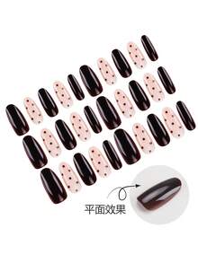 30pcs Almond Shaped/Dotted Printed Detachable Acrylic False Nails Set, Brown, Includes 1 Jelly Gel And 1 Nail File, Suitable For Women For Daily Work, Study, Party In Autumn/Winter - Multicolor - View 3