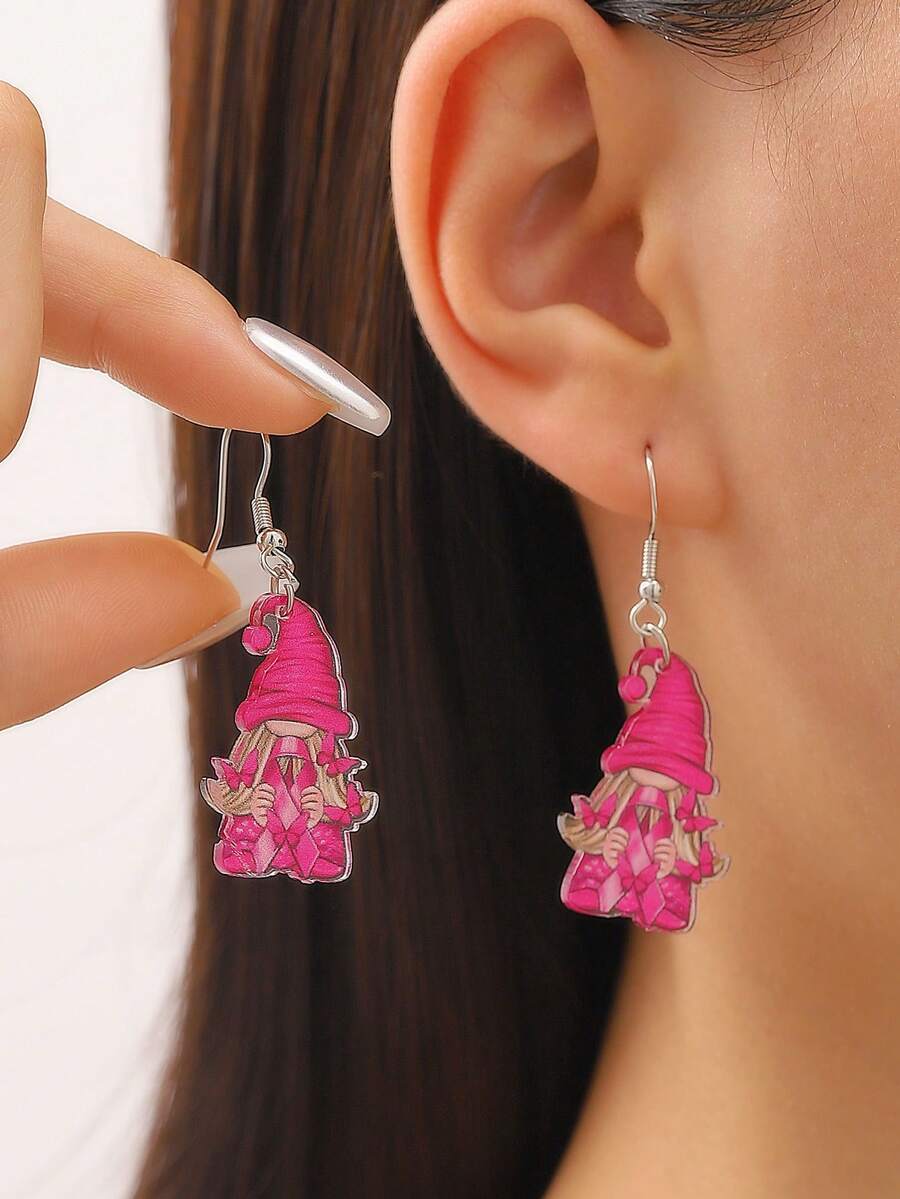1 Pair Cute Pink Ribbon Bow Breast Cancer Awareness Earrings, Fashion Casual Everyday & Holiday Wear