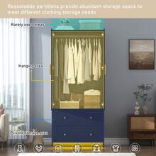 2 Door Wardrobe Closet With Mirror & LED Lights, Bedroom Armoire With Drawers & Shelves, Modern Wooden Armoire Wardrobe Closet With Hanging Rod For Bedroom - Black (2Doors) - 查看 4