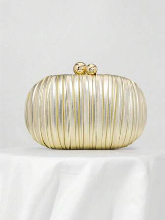 下班后女士不对称高端真皮迷你晚宴手拿包，奢华优雅褶皱正式礼服包，适合正式派对、婚礼、晚宴、圣诞聚会等场合，配有链条