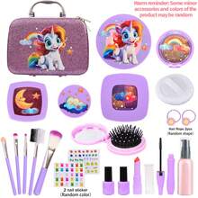 Kids Pretend Play Cartoon Makeup Toy, Purple/Pink Cosmetic Bag & Accessories Gift Set (Realistic Makeup), Dress Up Toys For 3-9 Years Old Girls, Birthday/Halloween/Christmas Gift For Girls - Multicolor - View 12