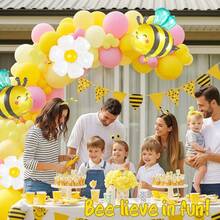 121 件蜜蜂气球花环拱门套装，包含黄色、白色和粉色乳胶气球以及蜜蜂和雏菊铝箔气球，非常适合生日派对、婴儿派对、性别揭晓派对、婚礼以及向日葵和蜜蜂主题派对装饰。 - 彩色 - 查看 4