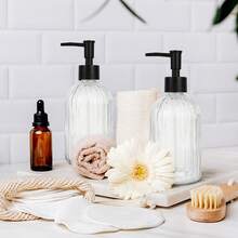 2-Pack Glass Soap Dispenser - 400ml UV Protection Refillable Bottles With Black Rust-Proof Pump For Hand Soap, Lotion, Oil, Kitchen & Bathroom Essentials - trong suốt - Xem 11