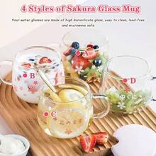 Cute Home Coffee Glass Creative 14Oz Large Capacity Tea Cup With Handle And Lid Office Heat Resistant Sakura Cup Water Glasses Coffee Cups Pink C 3 Piece Set - 粉紅C - 查看 4