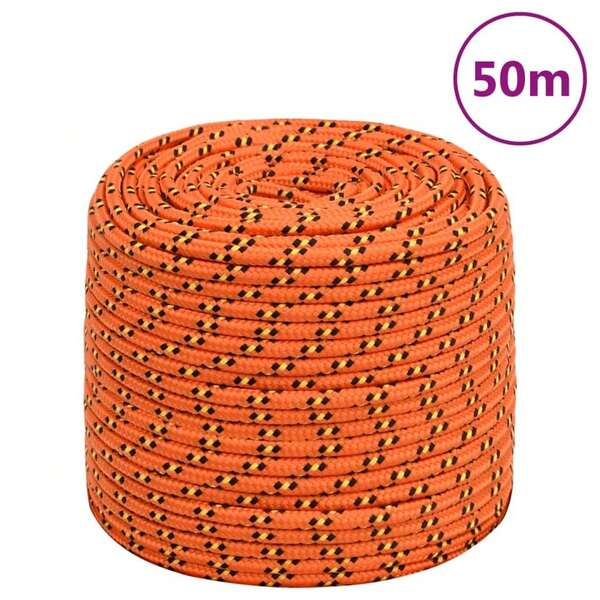 Durable 6 Mm Orange Polypropylene Boat Rope - 50 M Heavy-Duty Marine Line For Boating, Camping, And Outdoor Use