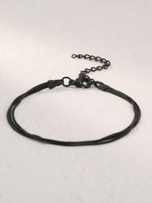 1pc Multi-Layer Snake Bone Bracelet, Minimalist Men's Snake Chain Bracelet - Gun Black - View 4