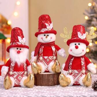 2025 Hot Selling Christmas Decorations, Christmas Desktop Figurines, Sitting Posture Ornaments, Elderly Snowman, Reindeer Figurines