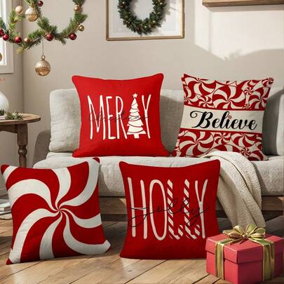 1pc/4pcs Christmas Pattern Throw Pillow Cover, Modern Polyester Flat Printing 45cm*45cm Home Decor Sofa Cushion Cover